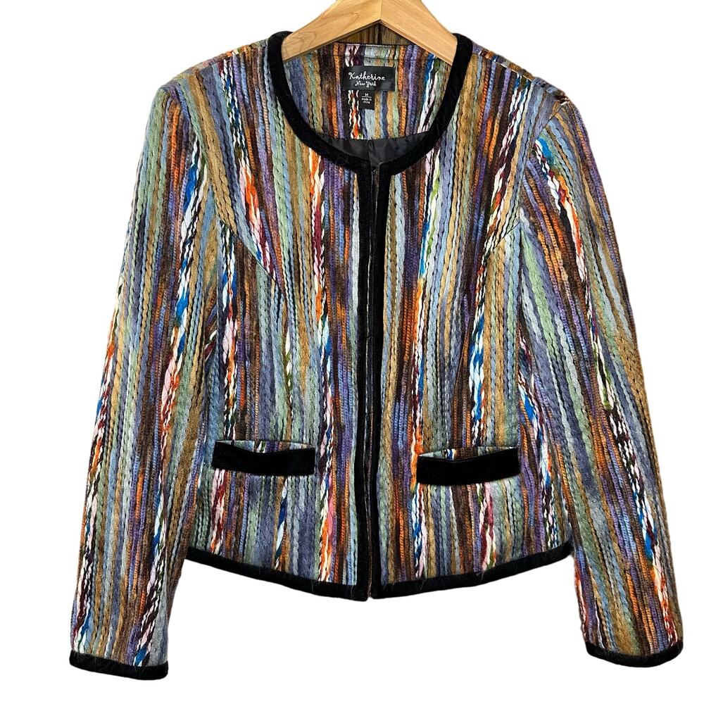 Katherine New York Multicolor Rainbow Thread Yarn Embroidered Blazer Jacket M